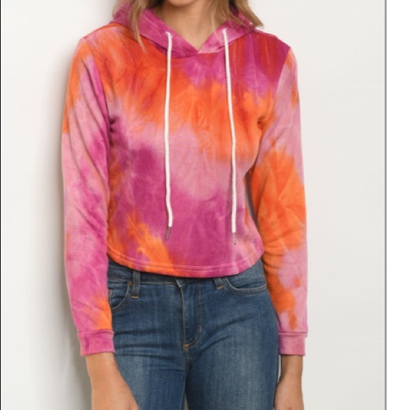 Tie Dye Hooded, Cropped Sweatshirt - Picture 6 of 8